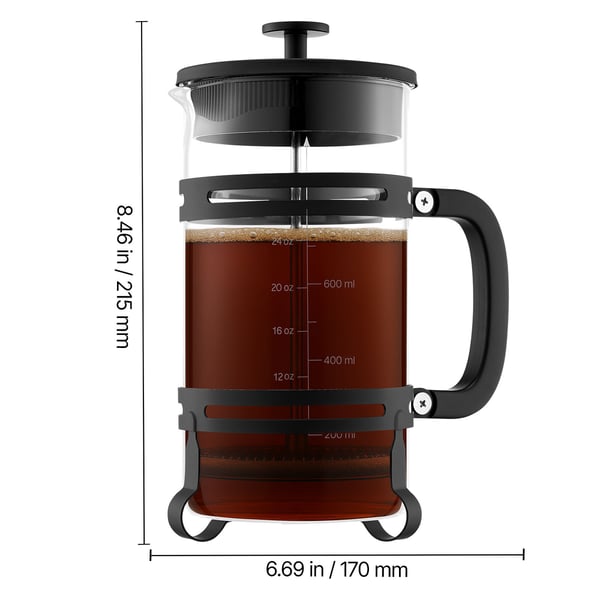 French press -kahvinkeitin, 17x10.5x21.5 cm, musta, lasi