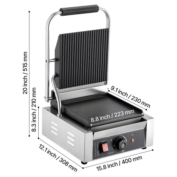 Paninigrill, 22x23 cm, rustfrit stål, elektrisk sandwichmaskine