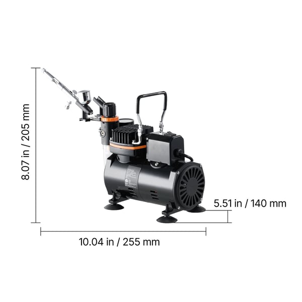 Airbrushset, Dubbelverkande airbrush med kompressor, 1/6 HK, Låg ljudnivå