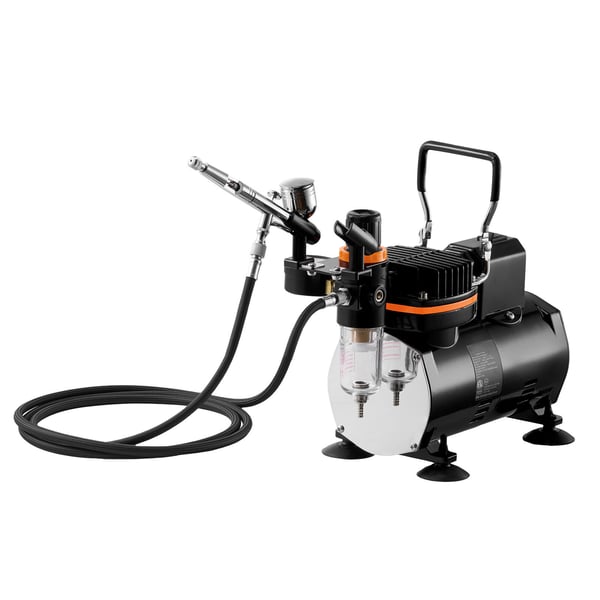 Airbrushset, Dubbelverkande airbrush med kompressor, 1/6 HK, Låg ljudnivå