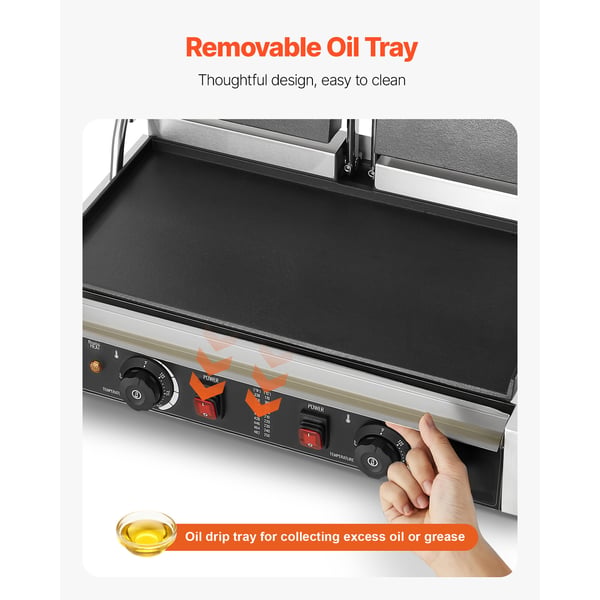 Paninigrill, Elektrisk sandwichmaskine, 48x23 cm, Rustfrit stål