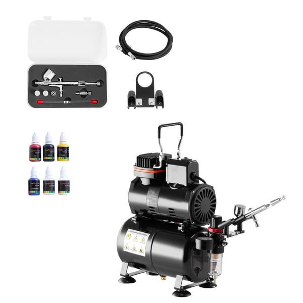 Airbrush-setti, kaksoistoiminen airbrush kompressorilla ja säiliöllä, hiljainen, akryylimaalille