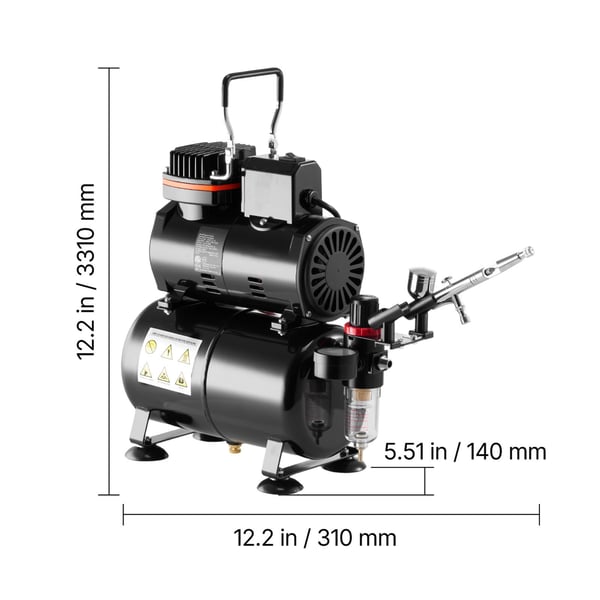 Airbrush-sæt, dobbeltvirkende airbrush med kompressor og tank, lavt støjniveau, akrylmaling