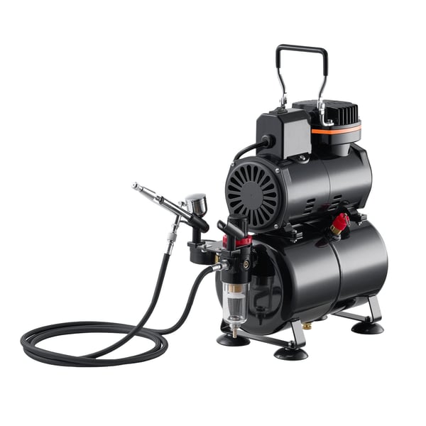 Airbrush-sæt, dobbeltvirkende airbrush med kompressor og tank, lavt støjniveau, akrylmaling