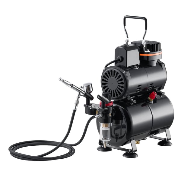 Airbrush-sæt, dobbeltvirkende airbrush med kompressor og tank, lavt støjniveau, akrylmaling