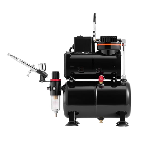 Airbrush-sæt, dobbeltvirkende airbrush med kompressor og tank, lavt støjniveau, akrylmaling