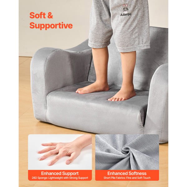 Børnesofa, Foldbar Konvertibel Børnesofa, 60x44,5x40,5 cm, Grå, Blødt Stof