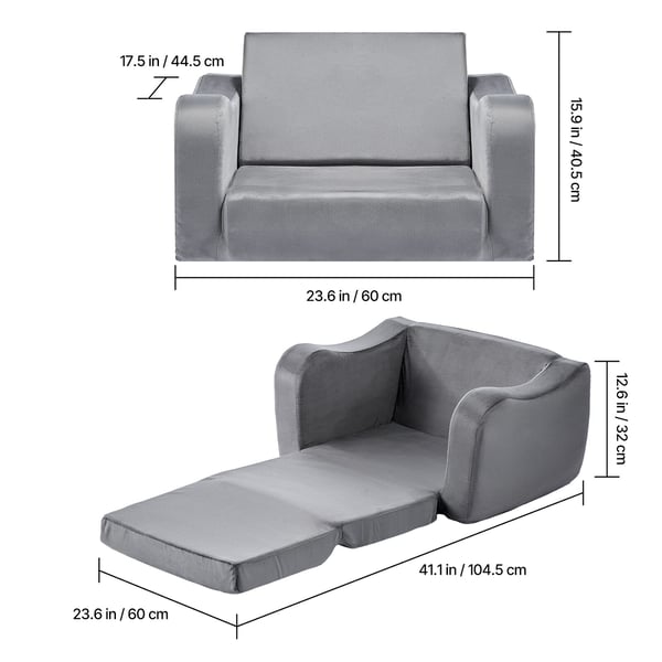 Børnesofa, Foldbar Konvertibel Børnesofa, 60x44,5x40,5 cm, Grå, Blødt Stof