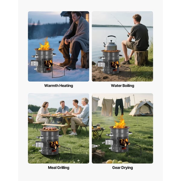 Camping Raketspis, Portabel Vedeldad Spis, SPCC-stål, Grå