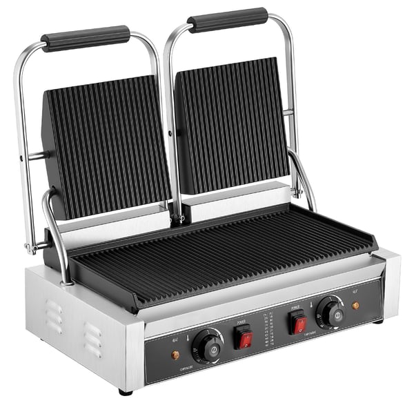 Panini Grill, Elektrisk Sandwichmaskine, 48x23 cm, Rustfrit Stål