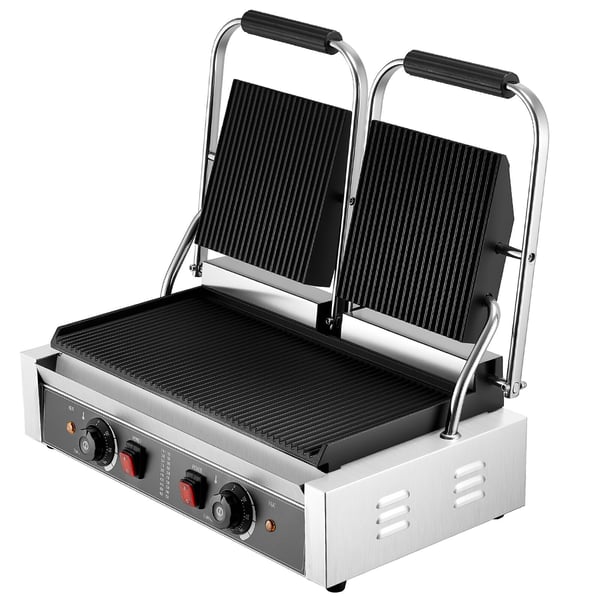 Panini Grill, Elektrisk Sandwichmaskine, 48x23 cm, Rustfrit Stål