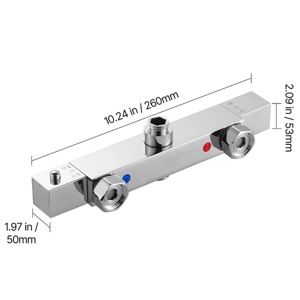 Termostatisk brusearmatur ventil, 26x5.3x5 cm, krom, messing
