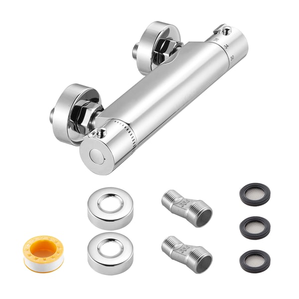 Termostatisk bruseventil 25,7x6,5x4,8 cm sølv messing