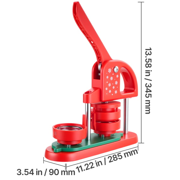 Knappmaskin, 58 mm, 28.5x9x34.5 cm, Röd, Plast