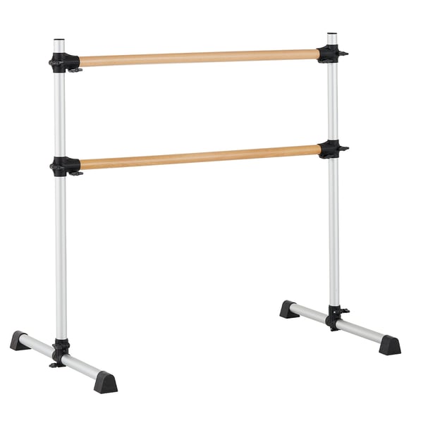 Balletbarre, dobbelt bøgetræ, 126x76x118 cm, sølv, justerbart fitnessudstyr