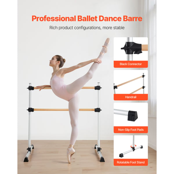 Balletbarre, dobbelt bøgetræ, 126x76x118 cm, sølv, justerbart fitnessudstyr