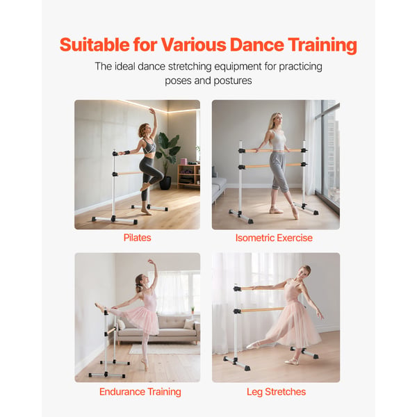 Balletbarre, dobbelt bøgetræ, 126x76x118 cm, sølv, justerbart fitnessudstyr