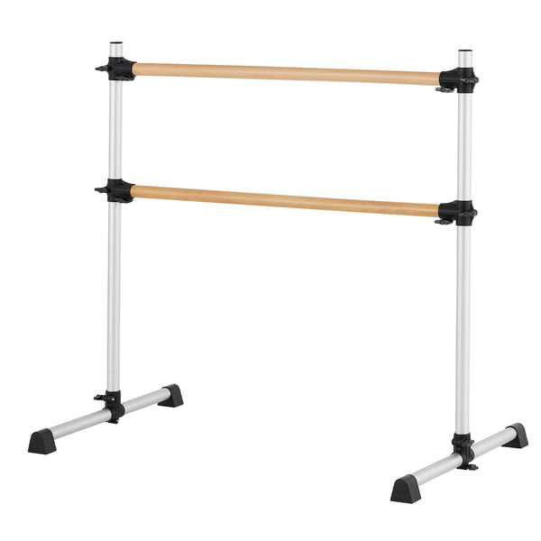 Balletbarre, dobbelt bøgetræ, 126x76x118 cm, sølv, justerbart fitnessudstyr
