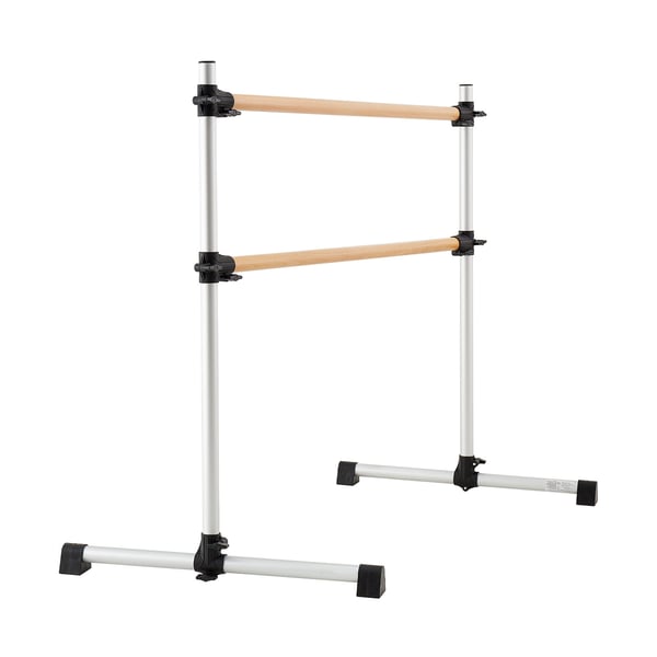 Balletbarre, dobbelt bøgetræ, 126x76x118 cm, sølv, justerbart fitnessudstyr