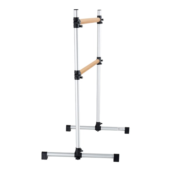 Balletbarre, dobbelt bøgetræ, 126x76x118 cm, sølv, justerbart fitnessudstyr