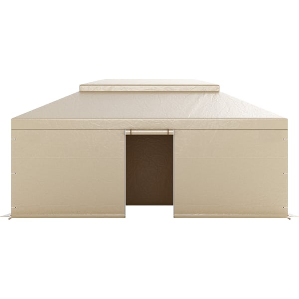 Paviljongtak, dubbeltak med sidoväggar och nätfönster, 366x610 cm, beige, PE-material