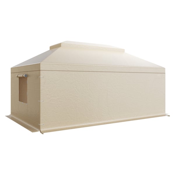Paviljongtak, dubbeltak med sidoväggar och nätfönster, 366x610 cm, beige, PE-material