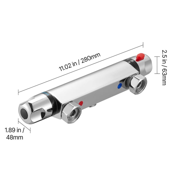 Termostatisk brusearmatur ventil, 28x6,3x4,8 cm, krom, messing