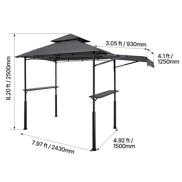 Grillpaviljong, Dubbel-tak, 243x150 cm, Mörkgrå, Stål