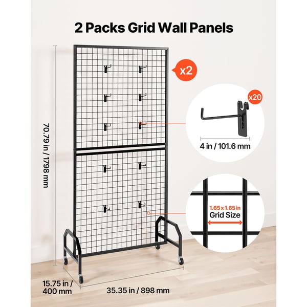 Gittervægpanel, 898x400x1798 mm, Sort, Kulstofstål
