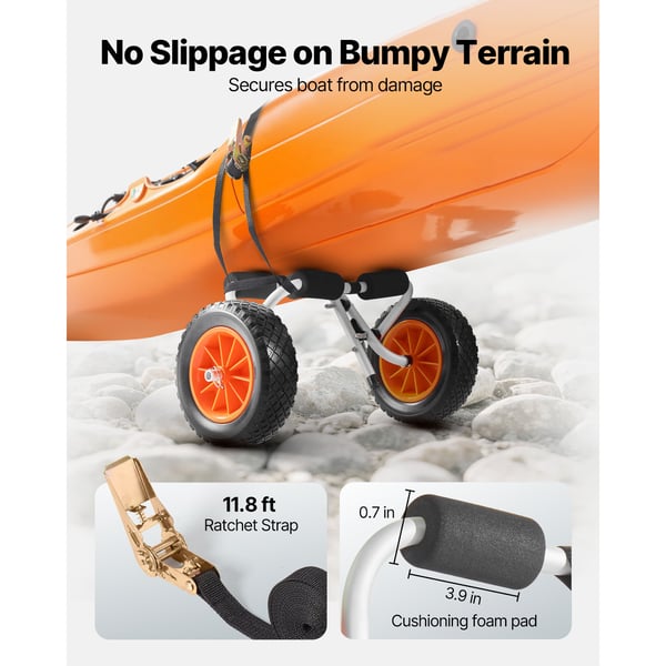 Kajakvogn, Sammenklappelig Trolley 62x35x32,5 cm, 25,4 cm hjul, Aluminium