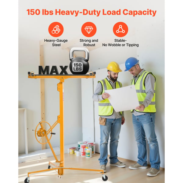 Gipspladeløfter 4877 mm Heavy-Duty 68 kg Justerbar teleskoparm Gul