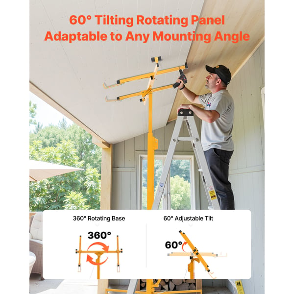 Gipspladeløfter 4877 mm Heavy-Duty 68 kg Justerbar teleskoparm Gul