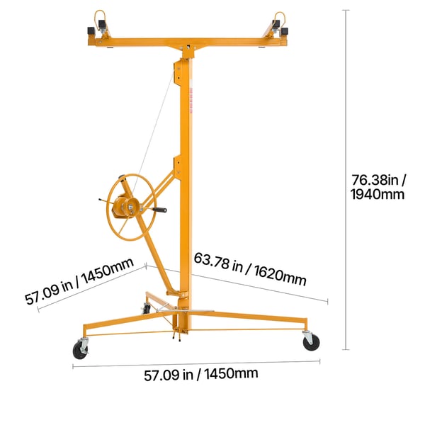 Gipspladeløfter 4877 mm Heavy-Duty 68 kg Justerbar teleskoparm Gul