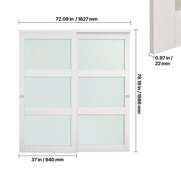 Skydedør til garderobe, 182,9x203,2 cm, Hvid, Massivt træ og MDF
