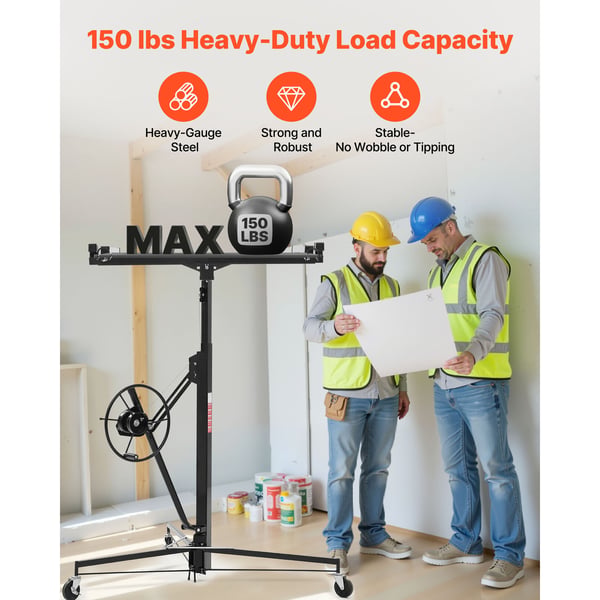 Gipspladeløfter 3353 mm Heavy-Duty 68 kg 1530x1530x1450 mm Sort Stål