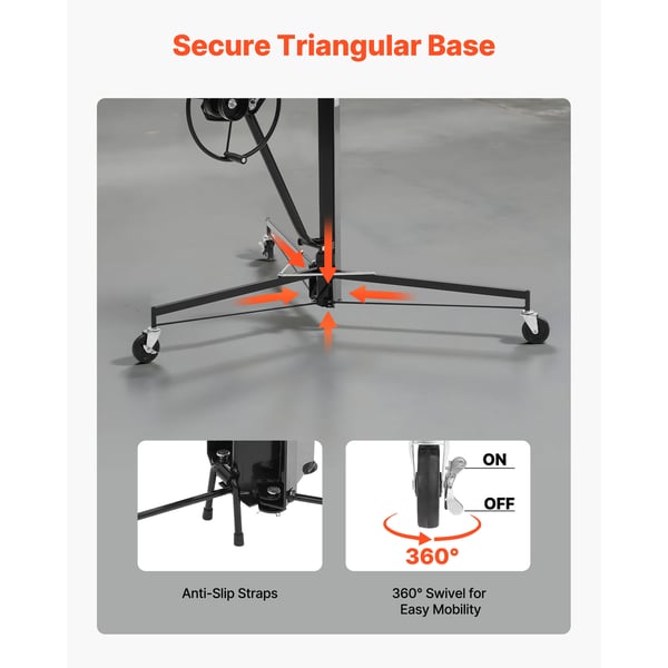 Gipspladeløfter 3353 mm Heavy-Duty 68 kg 1530x1530x1450 mm Sort Stål