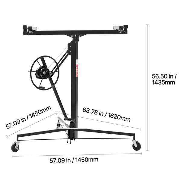 Gipspladeløfter 3353 mm Heavy-Duty 68 kg 1530x1530x1450 mm Sort Stål