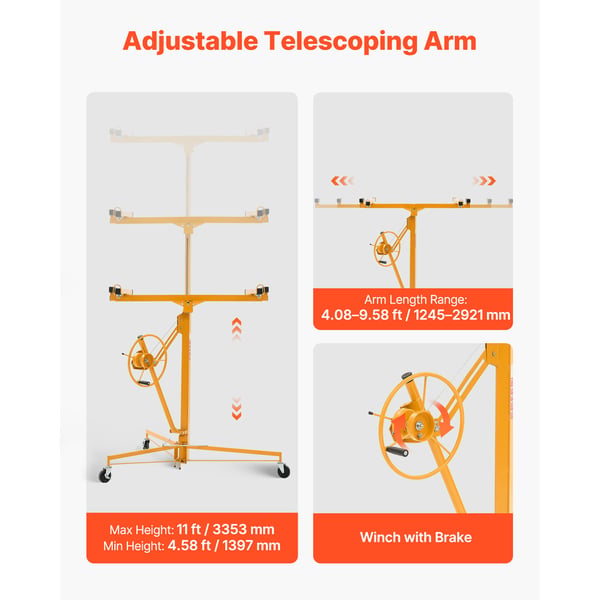 Kipsilevynostin 3353 mm, raskas käyttö, 68 kg, säädettävä teleskooppivarsi, keltainen