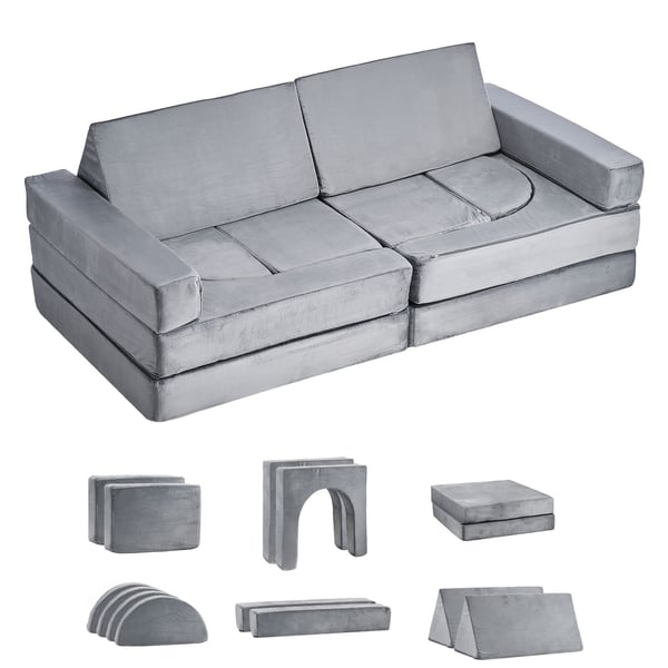 Modulär lekssoffa för barn, 140,5x70x53 cm, grå, 14-delars set