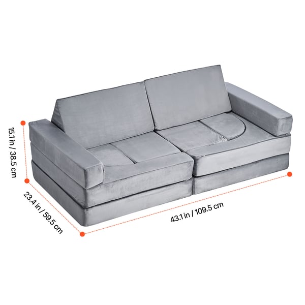 Modulär lekssoffa för barn, 140,5x70x53 cm, grå, 14-delars set