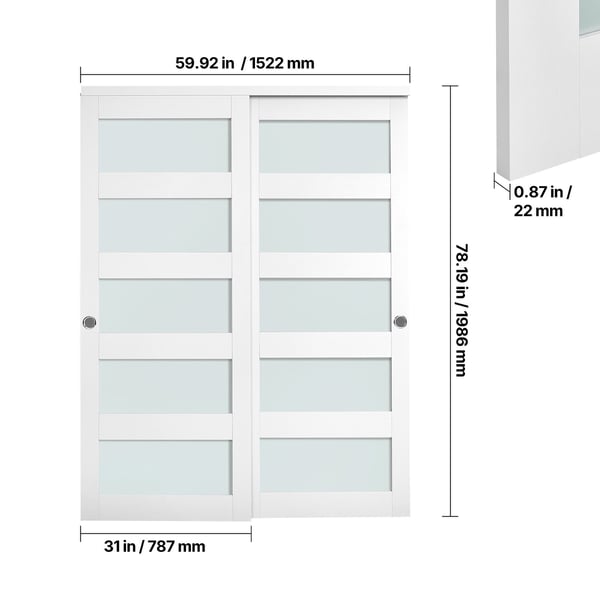 Skjutdörr till garderob, 152,4x203,2 cm, vit, massivt trä och MDF