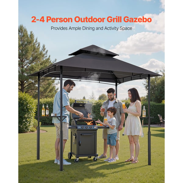Grillpavillon, 243x150 cm, mørkegrå, stål, udendørs ly