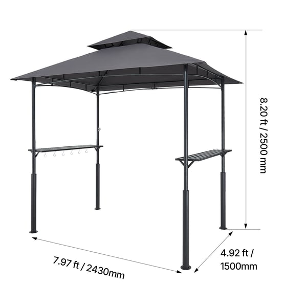 Grillpavillon, 243x150 cm, mørkegrå, stål, udendørs ly