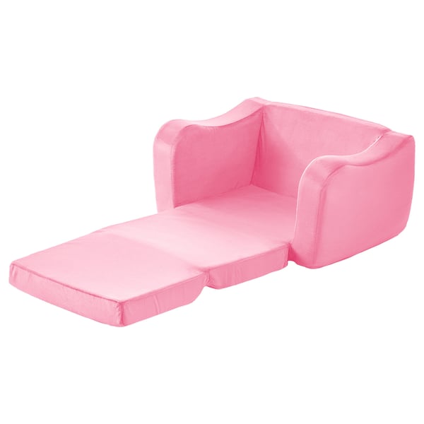 Barnsoffa, Fällbar konvertibel småbarnssoffa med armstöd, 60x44,5x40,5 cm, Rosa, Mjukt tyg