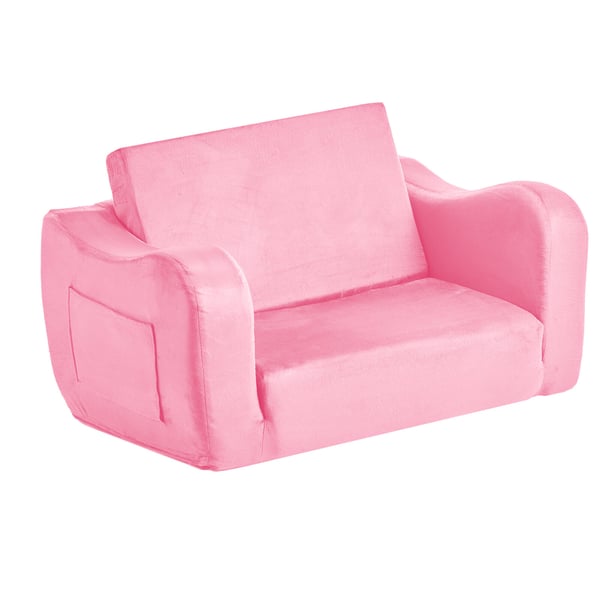 Barnsoffa, Fällbar konvertibel småbarnssoffa med armstöd, 60x44,5x40,5 cm, Rosa, Mjukt tyg
