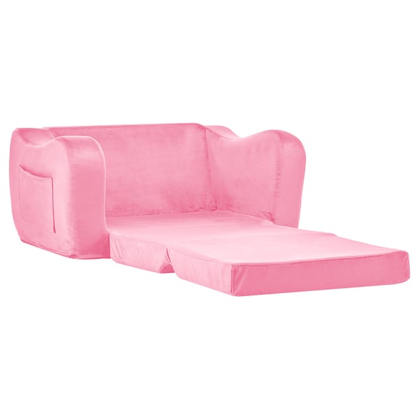 Barnsoffa, Fällbar konvertibel småbarnssoffa med armstöd, 60x44,5x40,5 cm, Rosa, Mjukt tyg