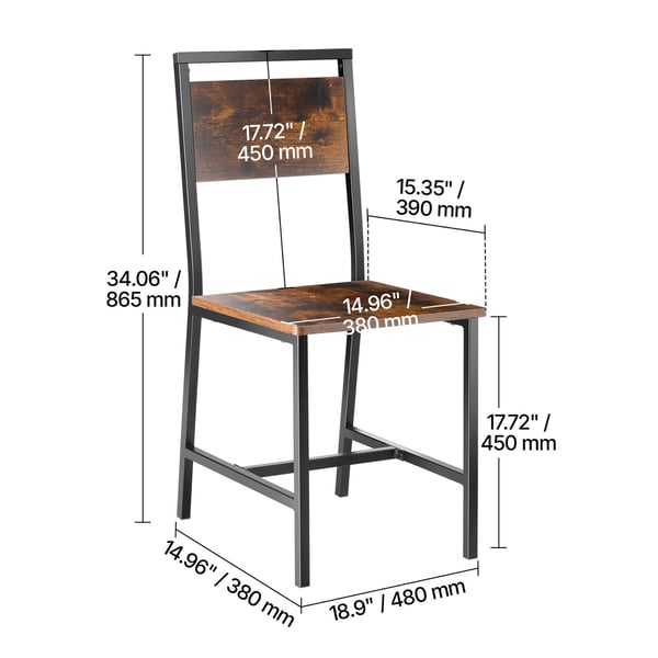 Matstolar set om 2, 48x38x86,5 cm, brun och svart, metallram