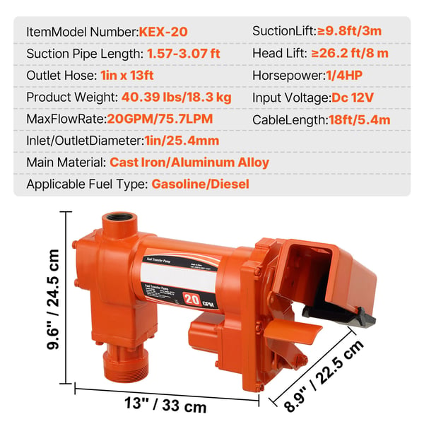 Polttoaineen siirtopumppu 33x22,5x24,5 cm, automaattisuutin, valurauta