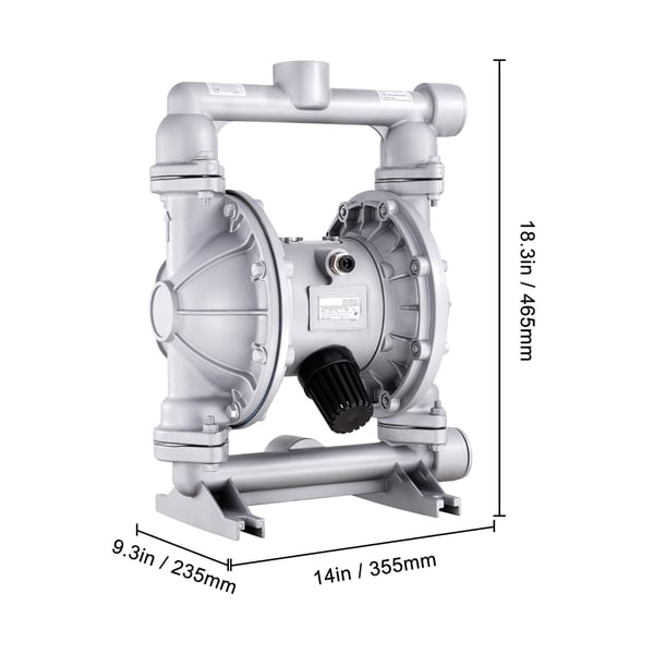 Dobbelt membranpumpe, 44GPM 3.8cm indløb/udløb aluminiumlegering, pneumatisk