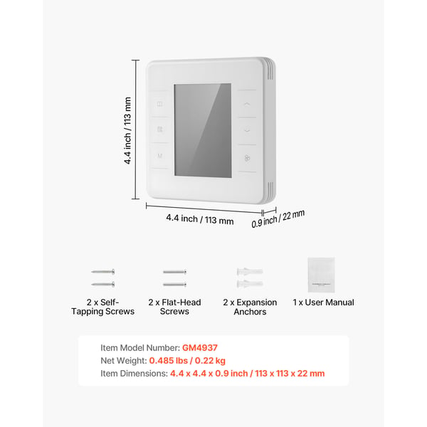Programmerbar termostat 163x160x48 mm hvid, LED-skærm, energieffektiv